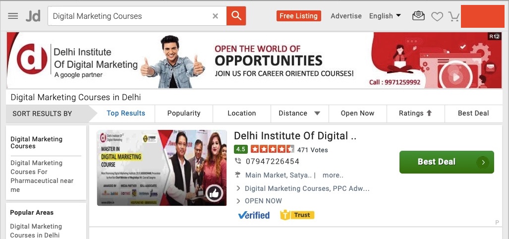 top digital marketing institute in Just Dial