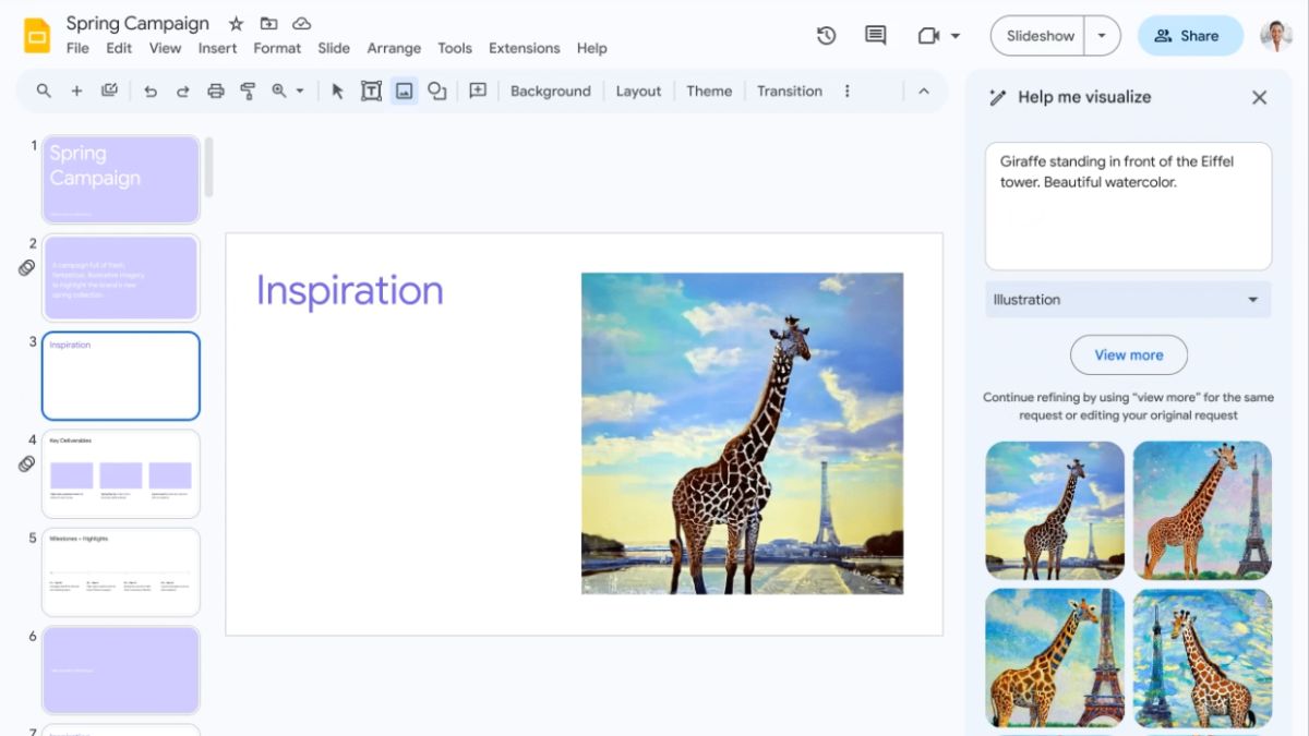 A new AI-powered feature called 'Help Me Visualize' is coming to Google Slides